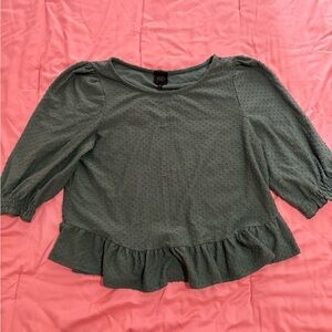 W5 Forest Green Textured Blouse with Ruffle Hem